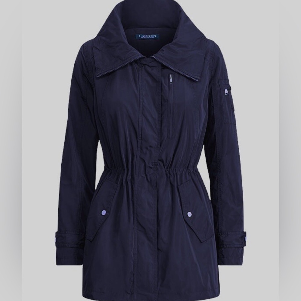 Brand New Lauren Ralph Lauren Hooded Rain Anorak Jacket, Navy color, Medium size